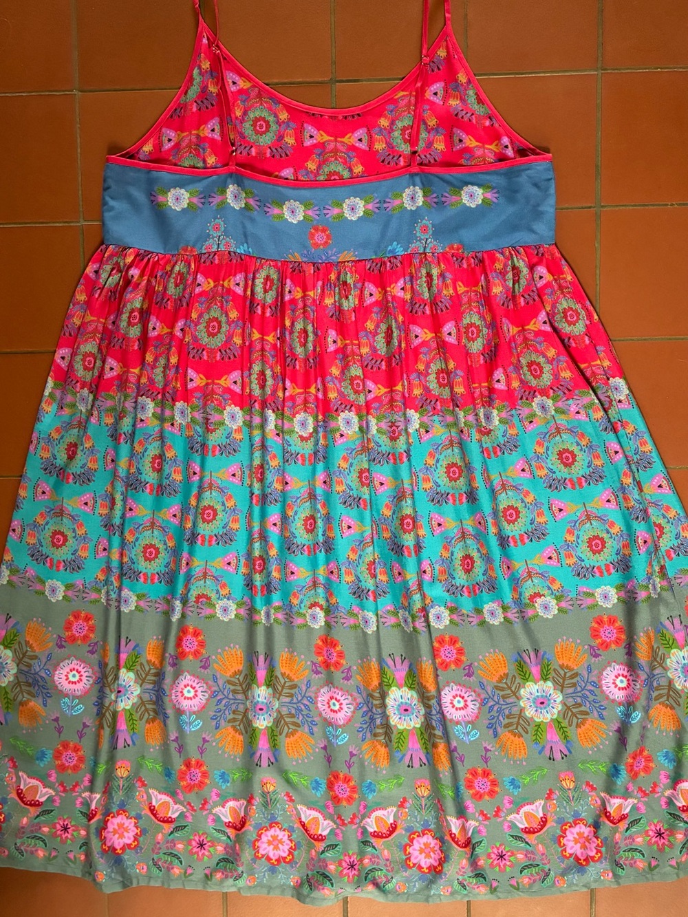 NATURAL LIFE Bright Floral Colorblock Sleeveless Dress - Blue & Pink & Turquoise - Picture 10 of 12